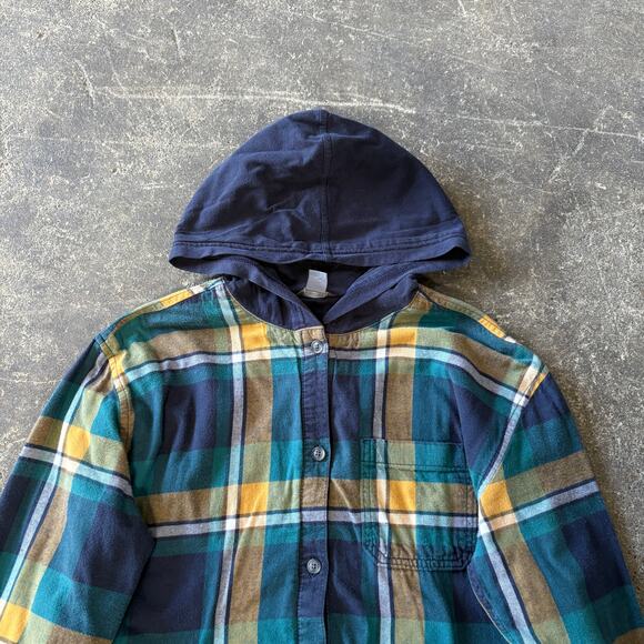 Eddie Bauer Flannel Hooded Jacket Womens S Blue Plaid Button Up Pockets Outdoor - Picture 2 of 9